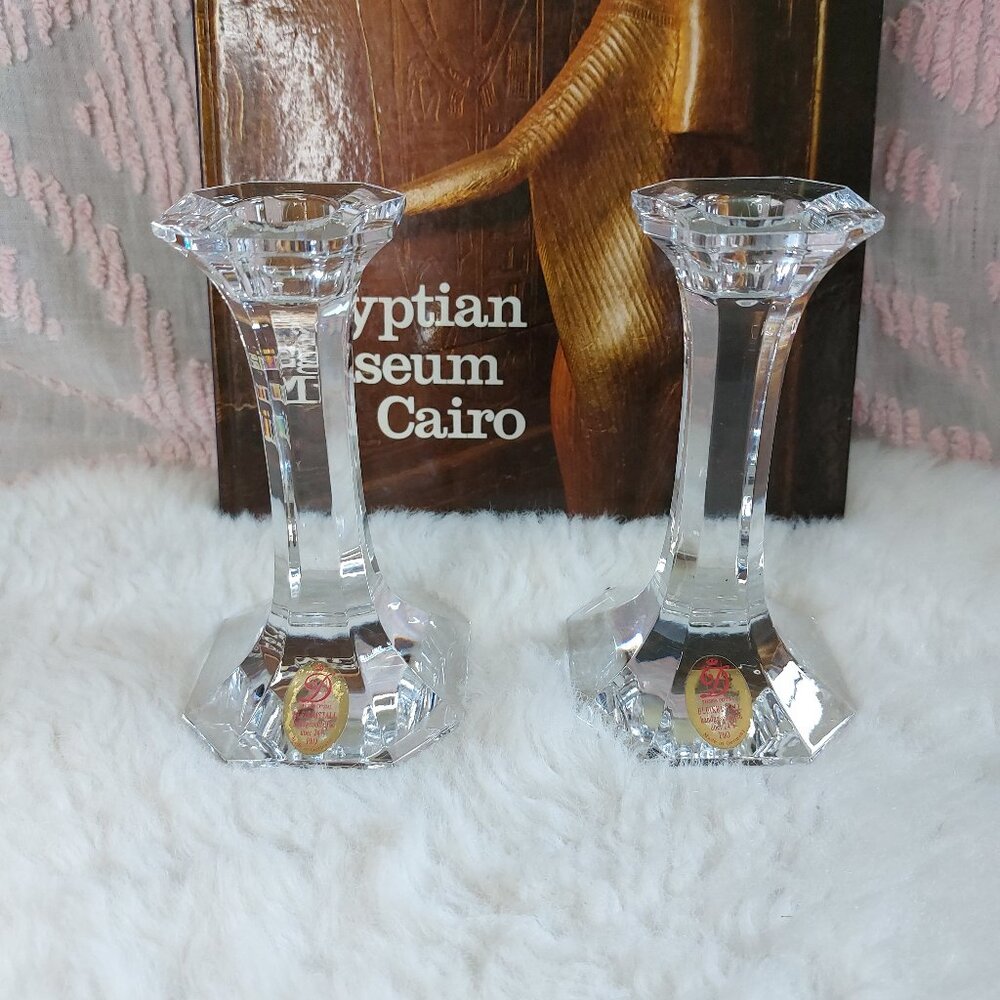Dresden Lead Crystal Candlesticks Hand Cut Octagon Shape for Taper Germany DH